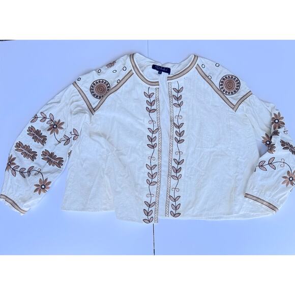 Anthropologie RD & Koko Embroidered Jacket Cream Brown Small - Picture 3 of 7